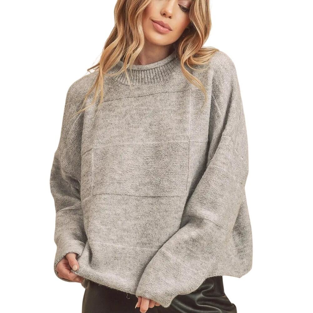 NWT - AEMI + CO Felicia Patchwork Mock Neck Cozy Knit Top L